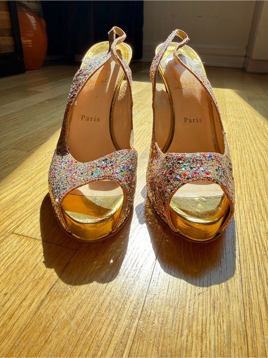 Christian Louboutin Shoes - Christian Louboutin Multicolor Glitter Open-Toe Slingback Heels